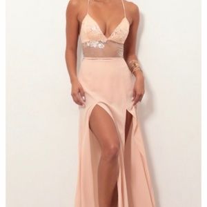 Lace pink maxi dress